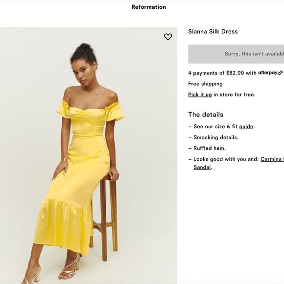 Reformation 100% Silk Sianna Wedding Dress Off the Shoulder / Butterfly NWOT - Picture 2 of 12